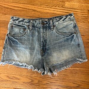 Free People Blue Frayed Jean Shorts